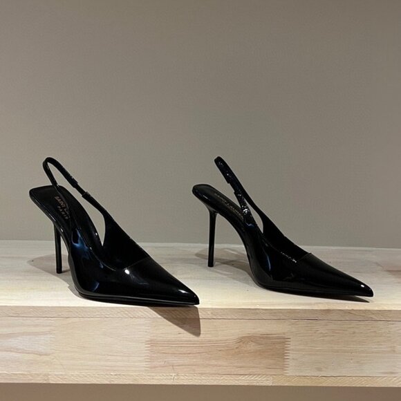 YSL Woman’s Shoes Size 9 VENDOME SLINGBACK PUMPS IN GLAZED LEATHER - Picture 1 of 7